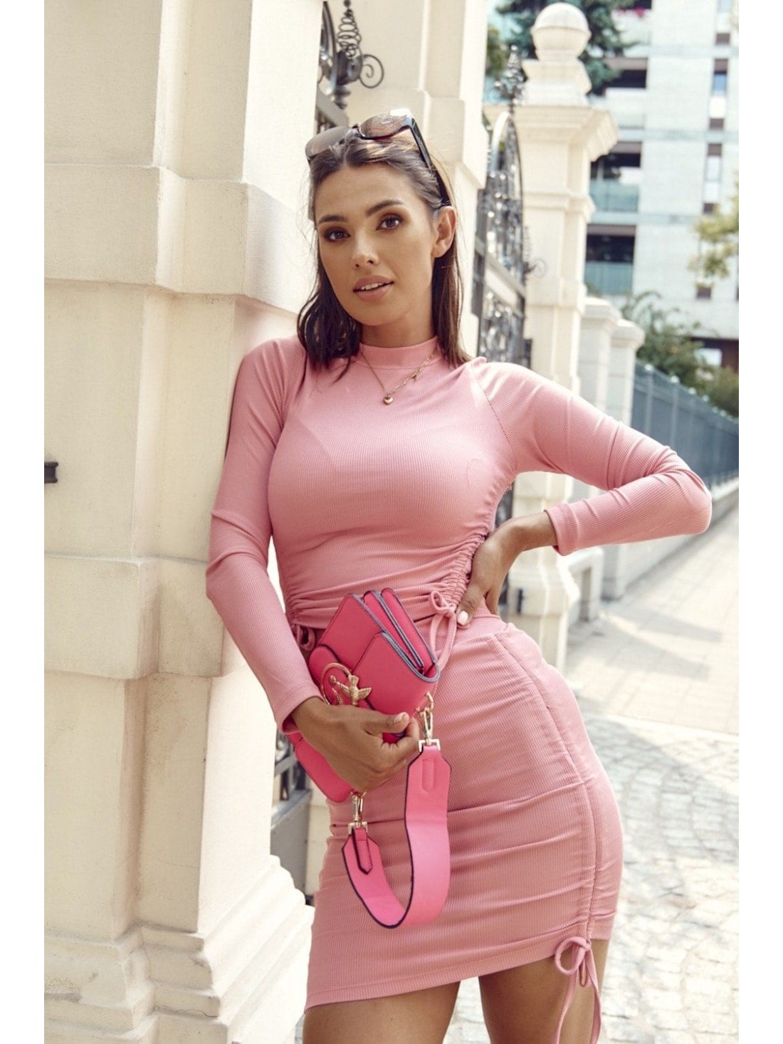 Fitted, ribbed women\'s pink set FG610 - Online store - Boutique